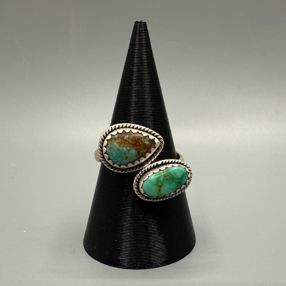 Emerald Valley Turquoise Sterling Silver 925 Bypass Floater Ring Handmade